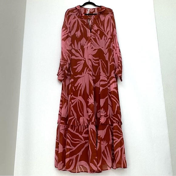 Anthropologie The Marais Printed Chiffon Maxi Dress in Medium Orange | XL | NWT - Picture 2 of 15